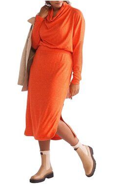 Anthropologie Daily PracticeDraped Cowl Neck Midi Dress Size 3X Orange